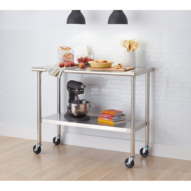 Rebrilliant 48'' Wide Rolling Prep Table with Stainless Steel Top